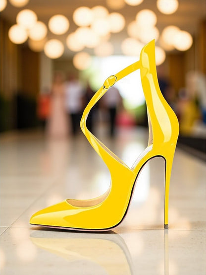 Leather Heels Stiletto Strappy - Women's Patent Purple