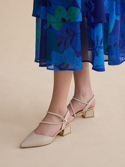 with Toe Elegant Pointed Rhinestone Heels Women's Slingback