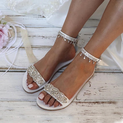 Bridal Flat – Sandals Rhinestone Women's Elegant White