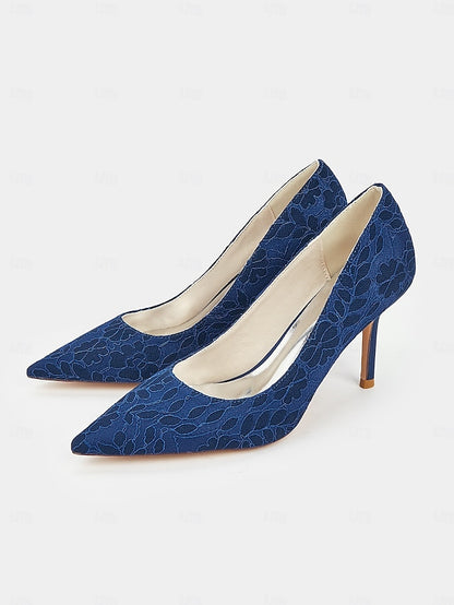 Stiletto Women's - Lace-Embroidered Heels Pointed-Toe