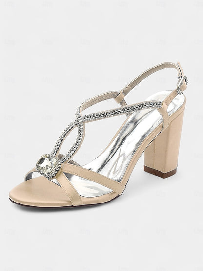 Women's Rhinestone Royal Sandals Elegant Blue – Satin