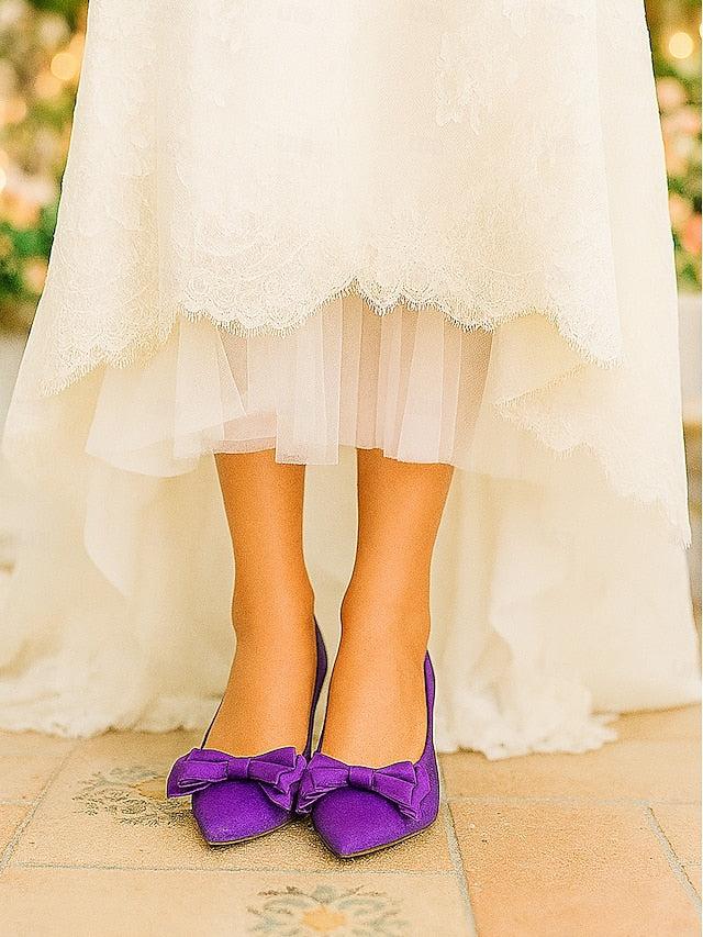 Pointed Women's Bow Toe - Elegant Green Flats Satin