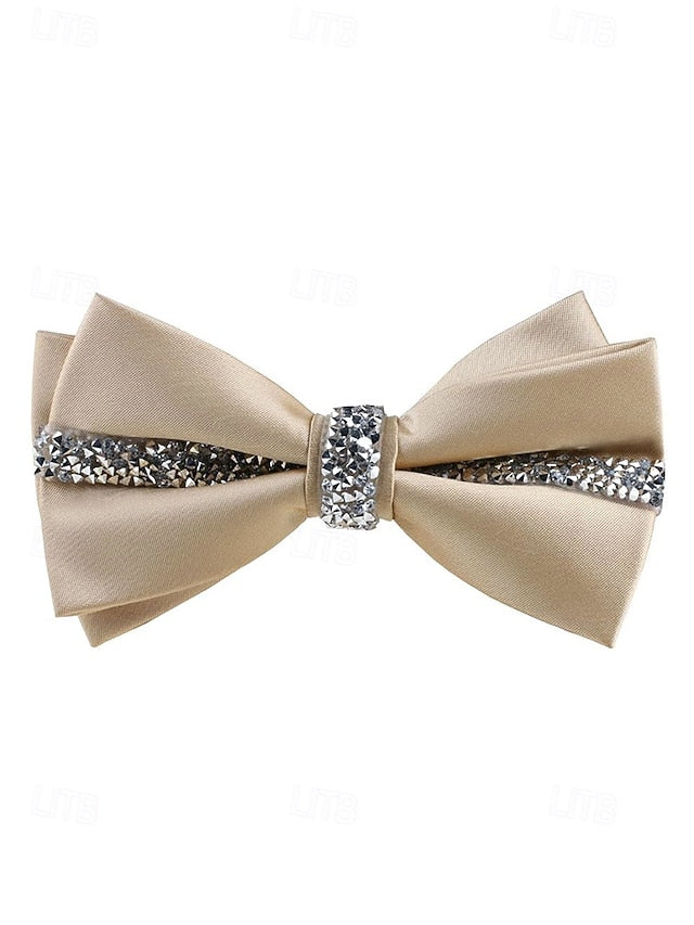 – Crystal Embellishment with Tie Elegant Satin Bow Burgundy