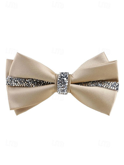– Crystal Embellishment with Tie Elegant Satin Bow Burgundy