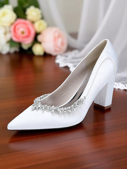 Women's Block Satin Wedding Heel Pumps Pink