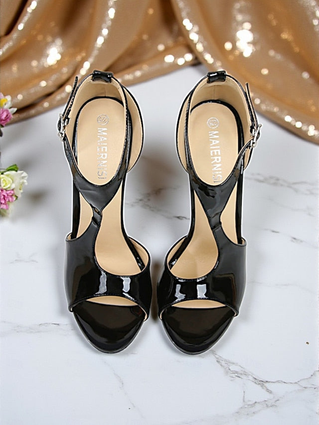 Strappy - Open Stiletto Heels Patent Women's Leather Red