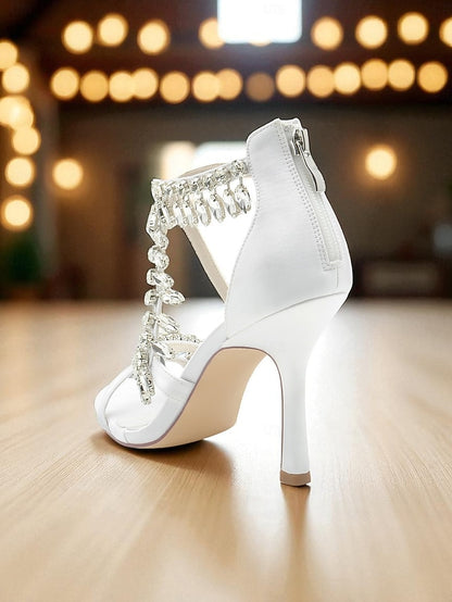 White Heel High Rhinestone with Women's Strappy Sandals