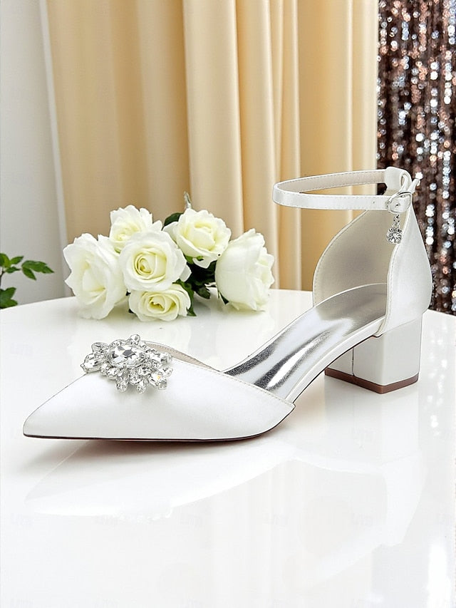 Satin Women's Shoes with Heel Burgundy Block Wedding