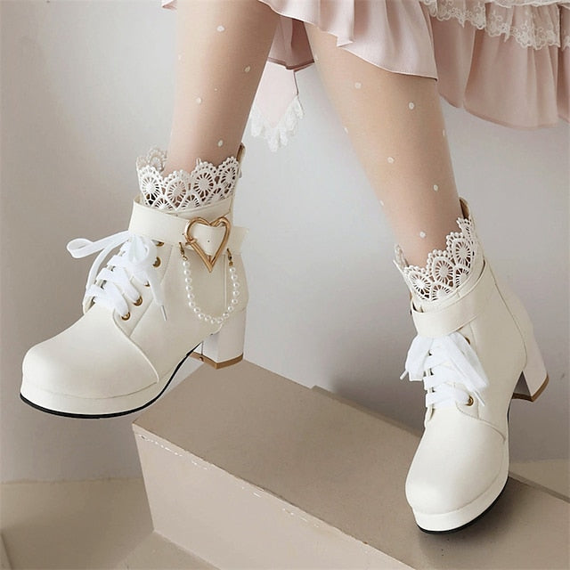 Lace-Up – White Bridal Women's Boots Wedding Ankle Shoes