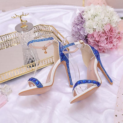 Matching Ankle with Rhinestone Stiletto Women's Green Heels