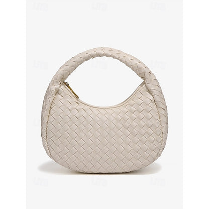 – Leather Round Woven Chic Women's Elegant Ivory Hobo Bag