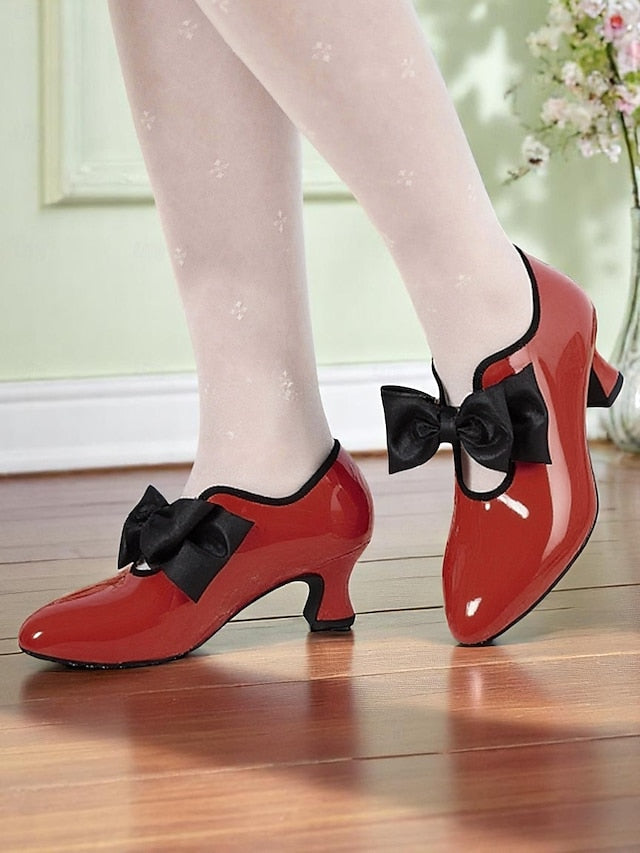 – Vintage Leather 1920s Red Shoes Heel Women's Patent Low