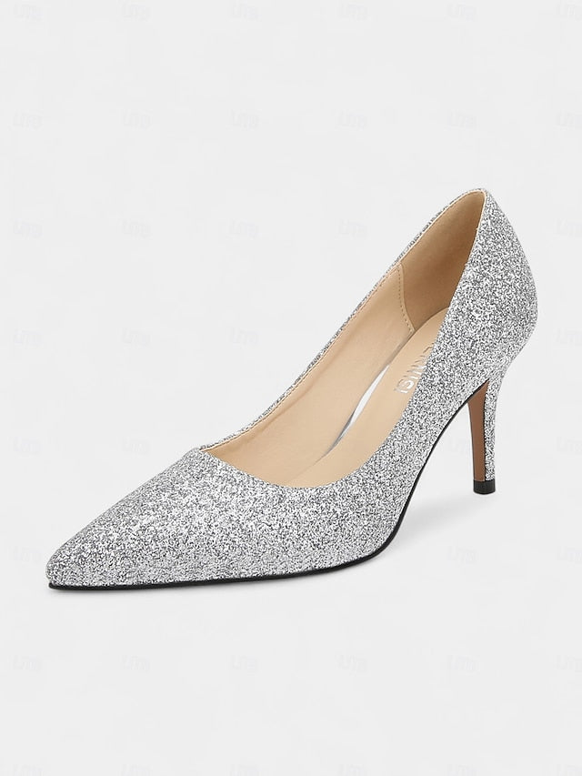 Stiletto Pointed-Toe Sparkly Gold Glitter - Women's Pumps