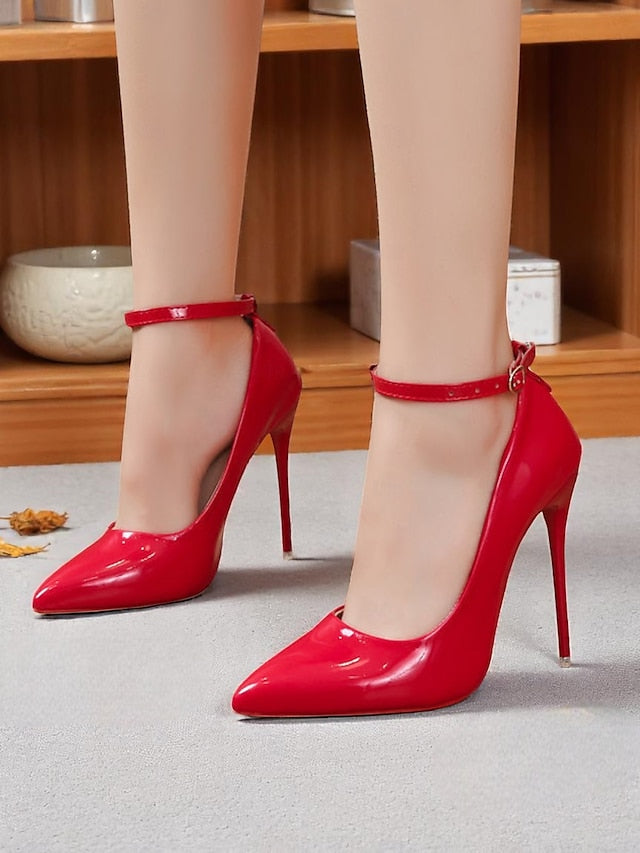 Stiletto Ankle with Women's Leather Heels Patent Black