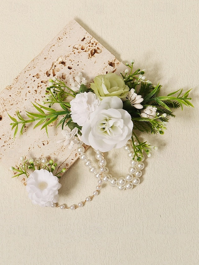 Pearls Floral Jewelry and – White Elegant with Hand Wrist Set