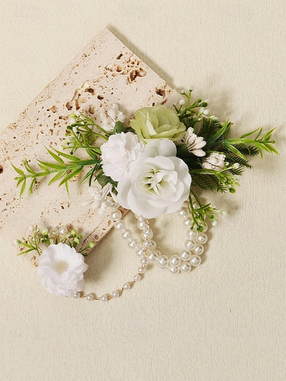 Pearls Floral Jewelry and – White Elegant with Hand Wrist Set