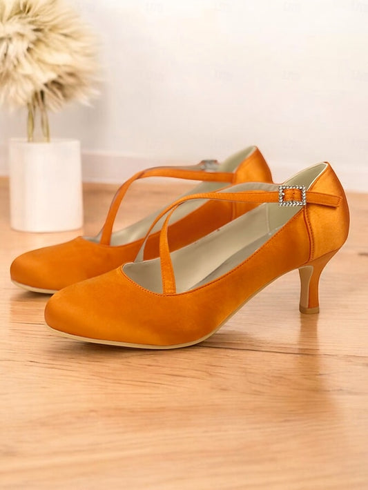 Satin with Elegant Rhinestone Heels Buckle – Cross-Strap White