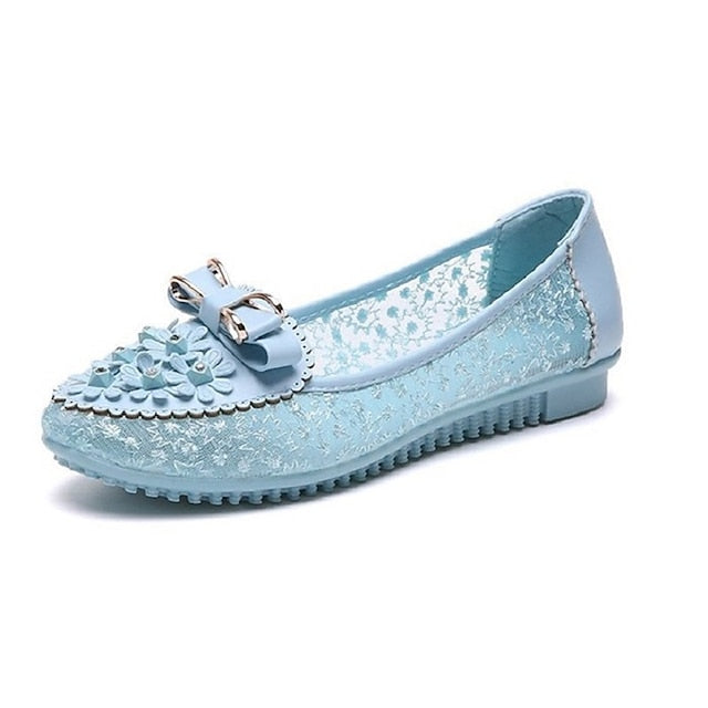 Flats Floral - Women's Lace with Bow and Details Pink