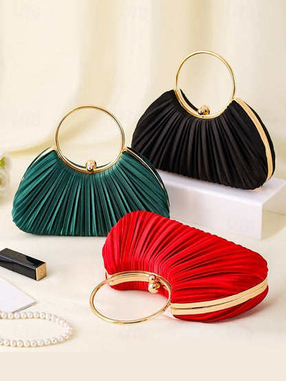 Ring Clutch Pleated - with Handle Elegant Gold Velvet Green