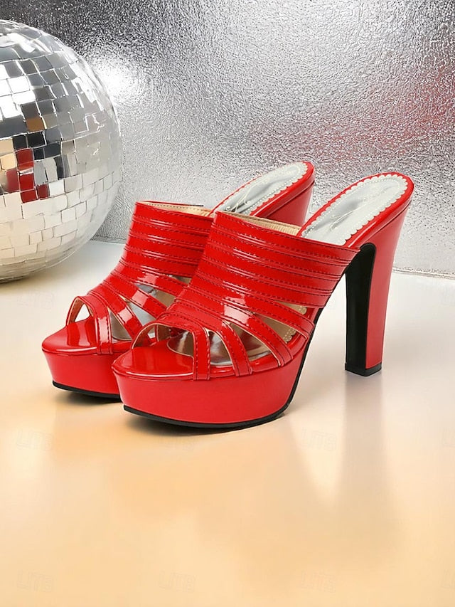 Platform Women's Strappy White Mule Heels - Open-Toe