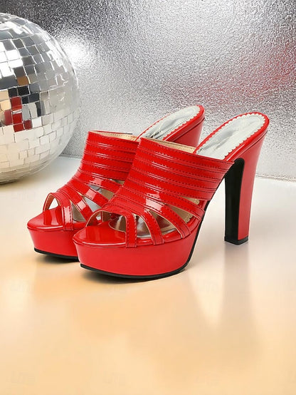 Platform Women's Strappy White Mule Heels - Open-Toe