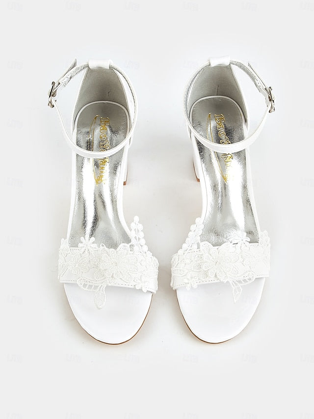 Open-Toe Heels Ankle with - Lace Women White Bridal Strap for