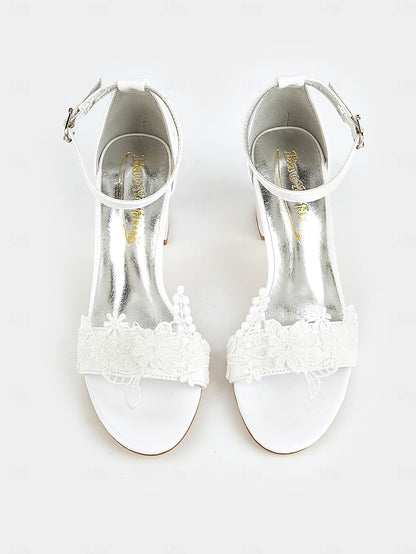 Open-Toe Heels Ankle with - Lace Women White Bridal Strap for