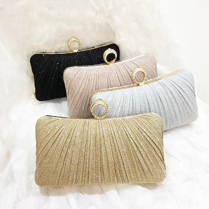with Glitter Bag Clutch Evening Ring Elegant Gold Rhinestone