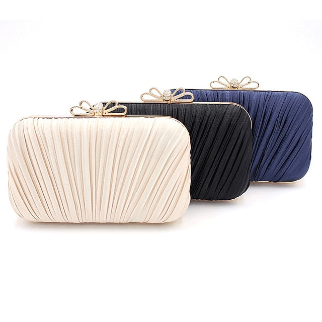 Women's – Bag Elegant Rhinestone Clutch White Bow Pleated