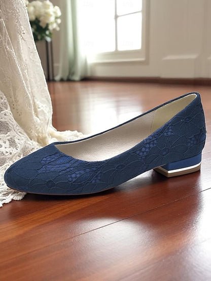 Wedding Low Ivory Lace Heel Flats Women's