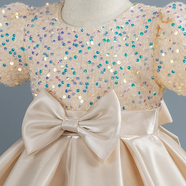 Toddler Girls' Sequin Wedding Short Dress Sleeve Party