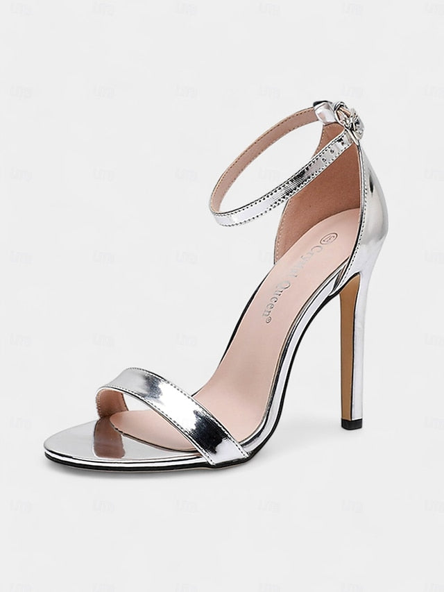 – Wedding Heel Women Sandals Stiletto for Metallic Sleek