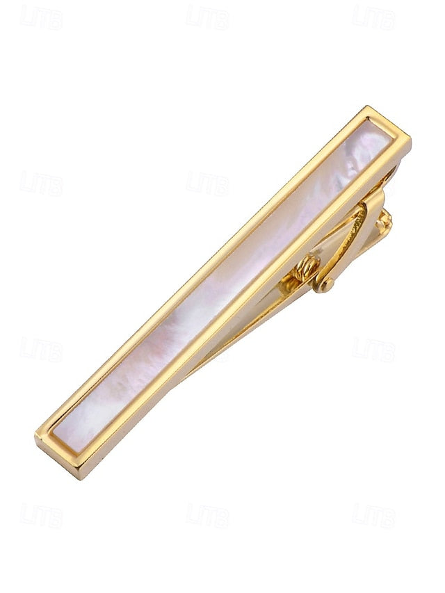with mother of inlaid Men's tie clip pearl and brass