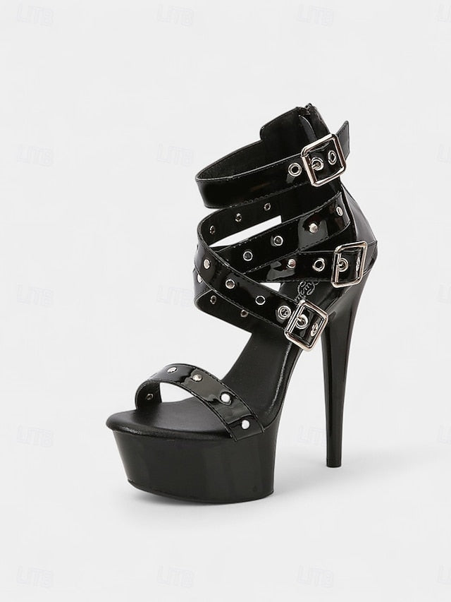 Platform Heels High Buckled Women's Straps and White with