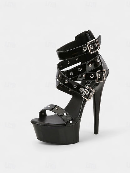 Platform Heels High Buckled Women's Straps and White with