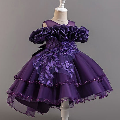 Kids Dress Flower Sleeve Girls' Party Wedding Floral Short