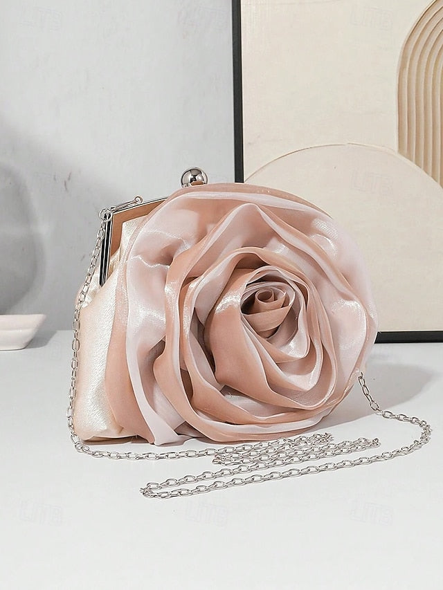 Satin Clutch Rose Women's – Flower Evening Purse Elegant