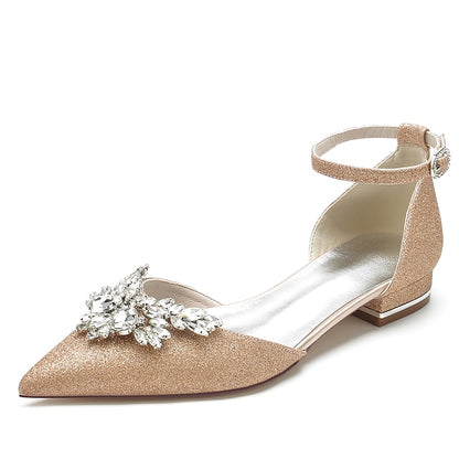 with – Design Floral White Women's Rhinestone Satin Flats