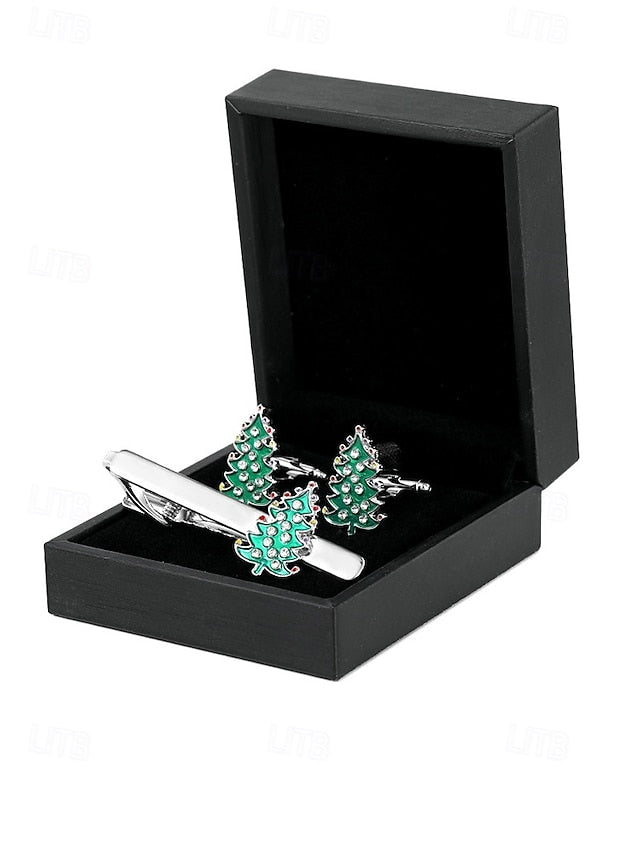 - Clip and Christmas Festive Tie Cufflinks Set Tree Men's