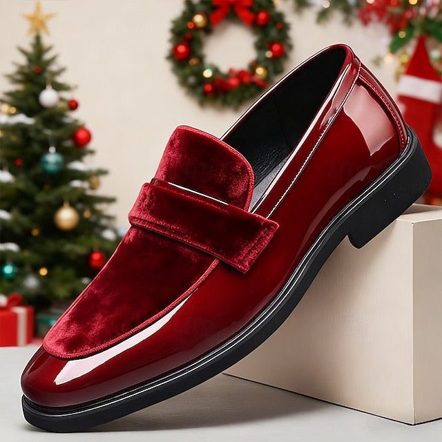 Velvet Men's – with Sleek Leather Loafers Faux Red Design