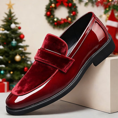 Velvet Men's – with Sleek Leather Loafers Faux Red Design