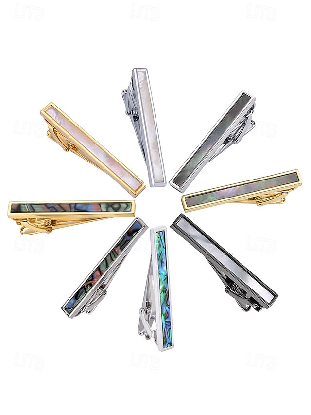 with mother of inlaid Men's tie clip pearl and brass