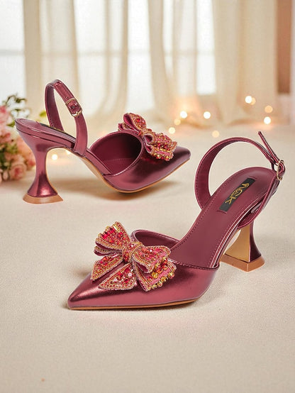 Metallic Women's Gold Pumps Pointed Slingback - High Toe