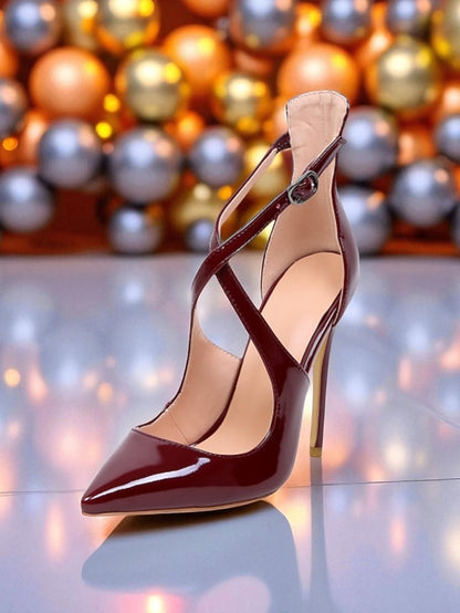 Purple Women's - Leather Strappy Heels Patent Stiletto