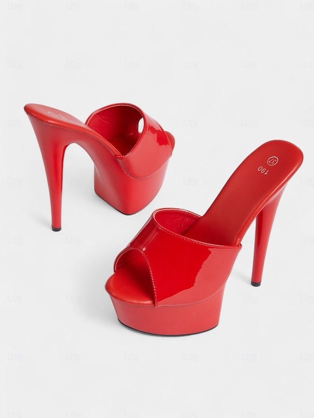 Women's with Heels Leather Patent Platform High Red