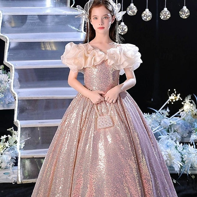 Solid Party Dress Girls' Performance Color Kids Sleeveless