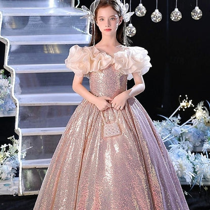 Solid Party Dress Girls' Performance Color Kids Sleeveless