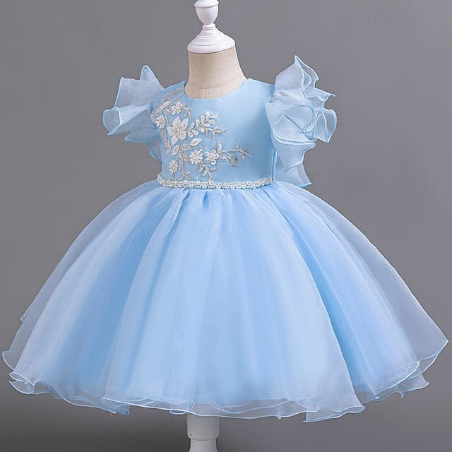 Party Dress Wedding Sleeveless Floral Girls' Sequin Kids