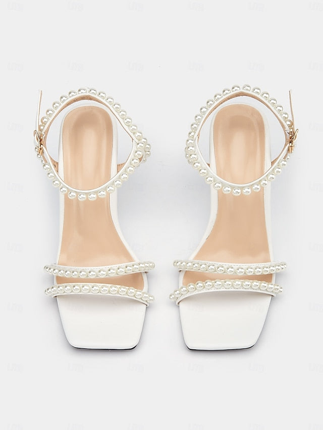 Women's Open-Toe Elegant Pearl-Embellished – Wedge Heels