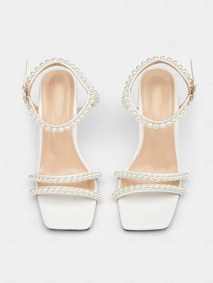 Women's Open-Toe Elegant Pearl-Embellished – Wedge Heels